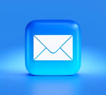 a blue button with a white envelope on it