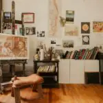 Creative artist's studio with easel, painting, and art supplies